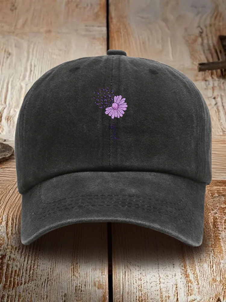 Sunflower Print Alzheimer'S Awareness Baseball Cap
