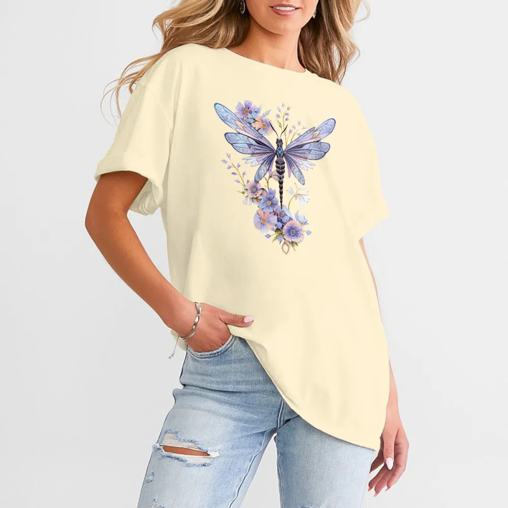 Bright Dragonfly Floral Casual Tee