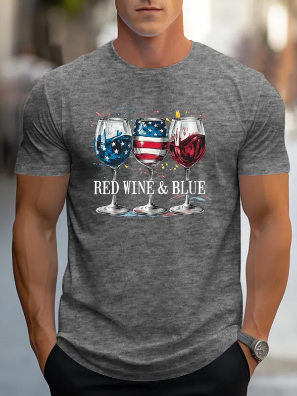Men's Independence Day Red Wine And Blue T-Shirt