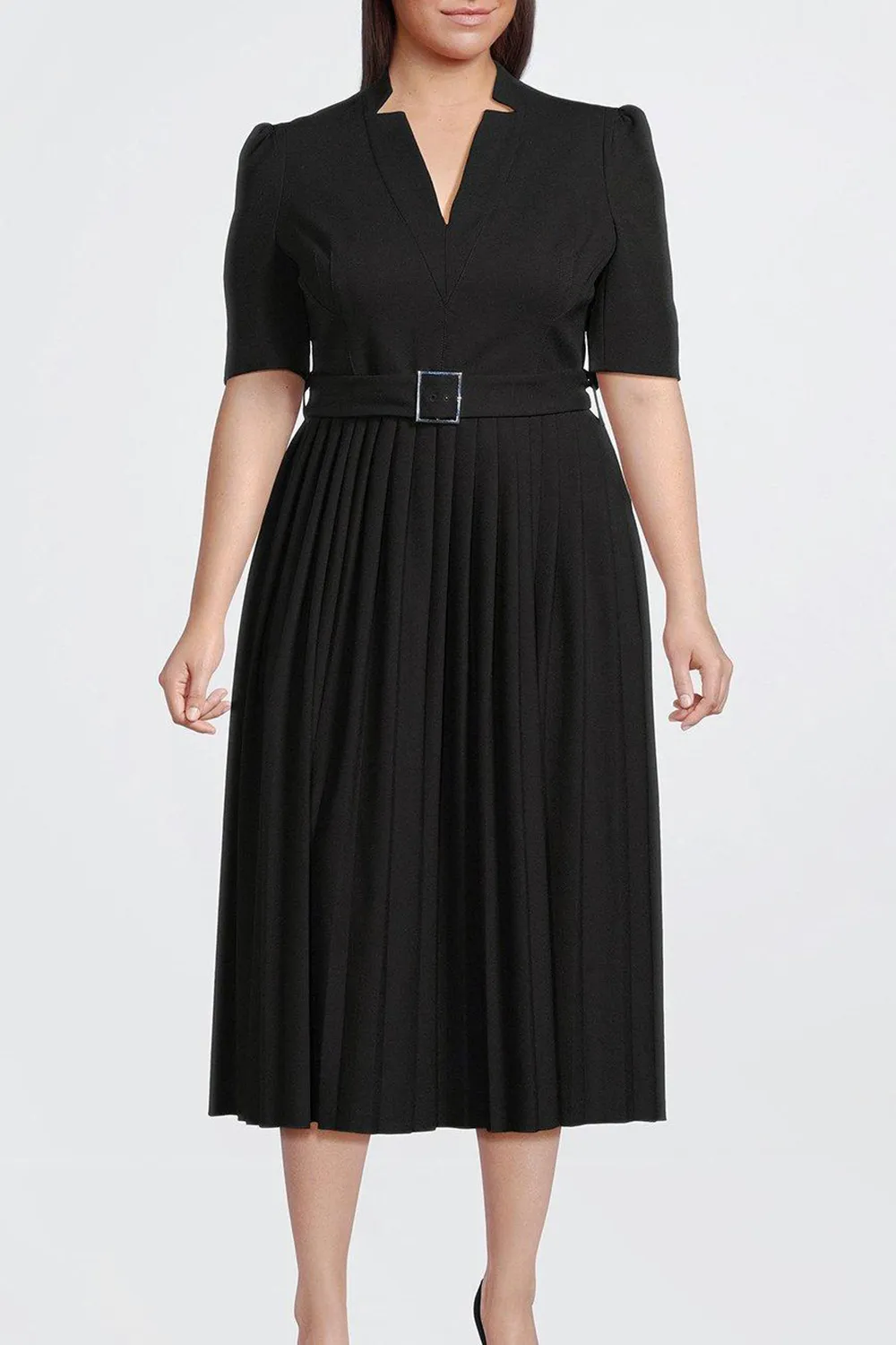 Plus Size Structured Crepe Pleat Dress