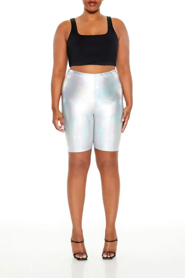 Plus Size Metallic Biker Shorts