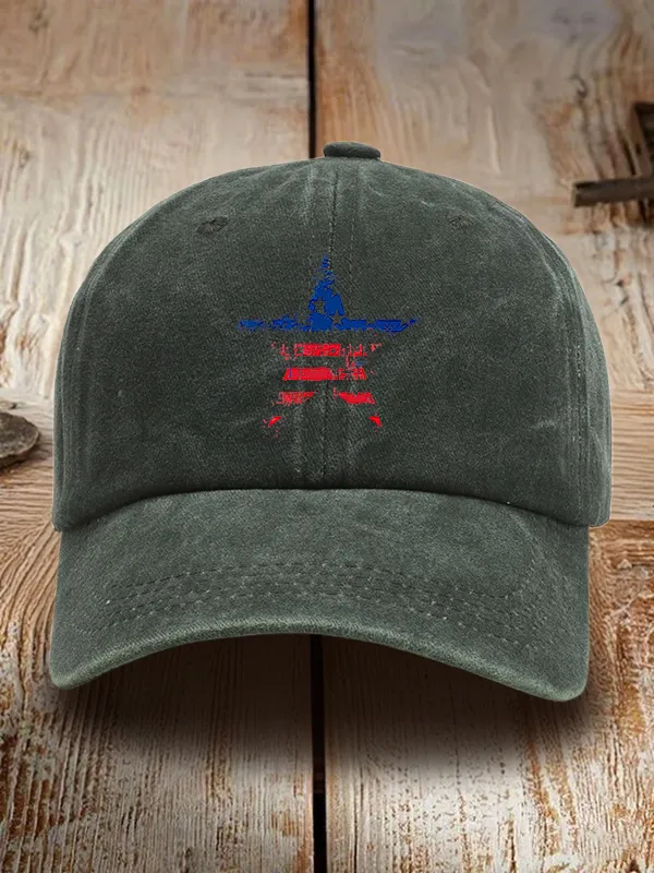Star Stripe Print Washed Baseball Cap