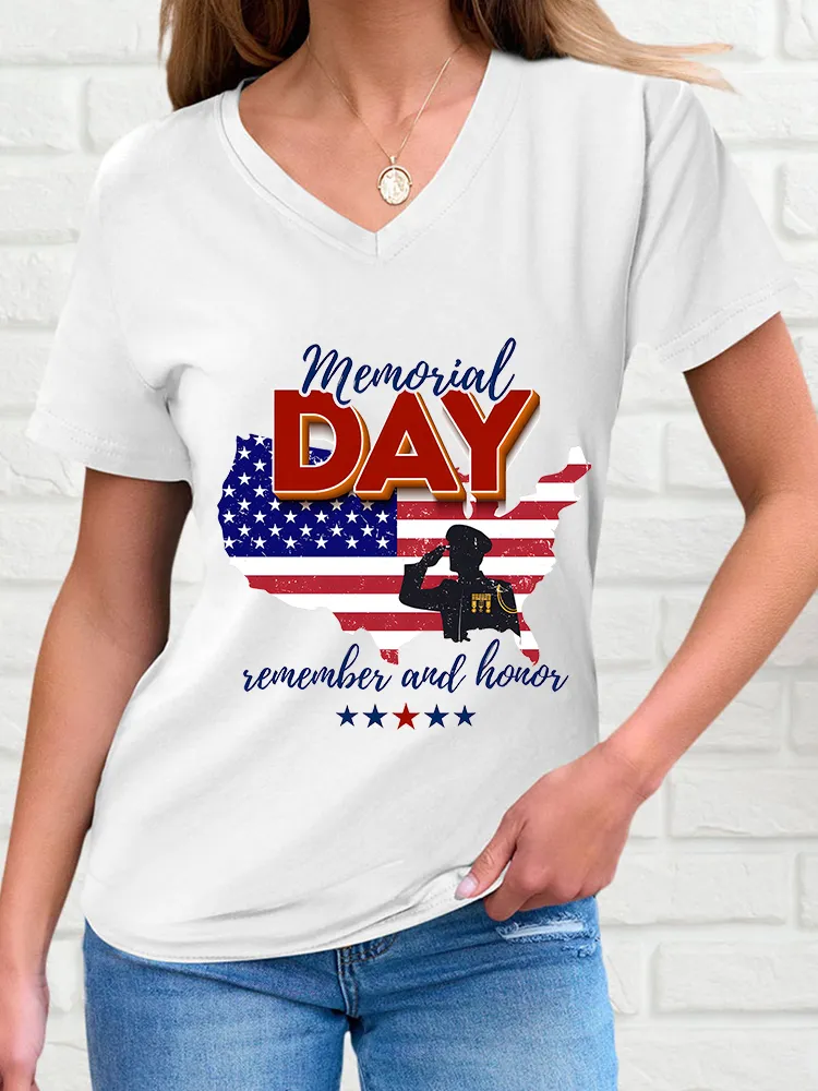 Woman'S Memorial Day Remember And Honor V-Neck And Short Sleeves T-Shirt