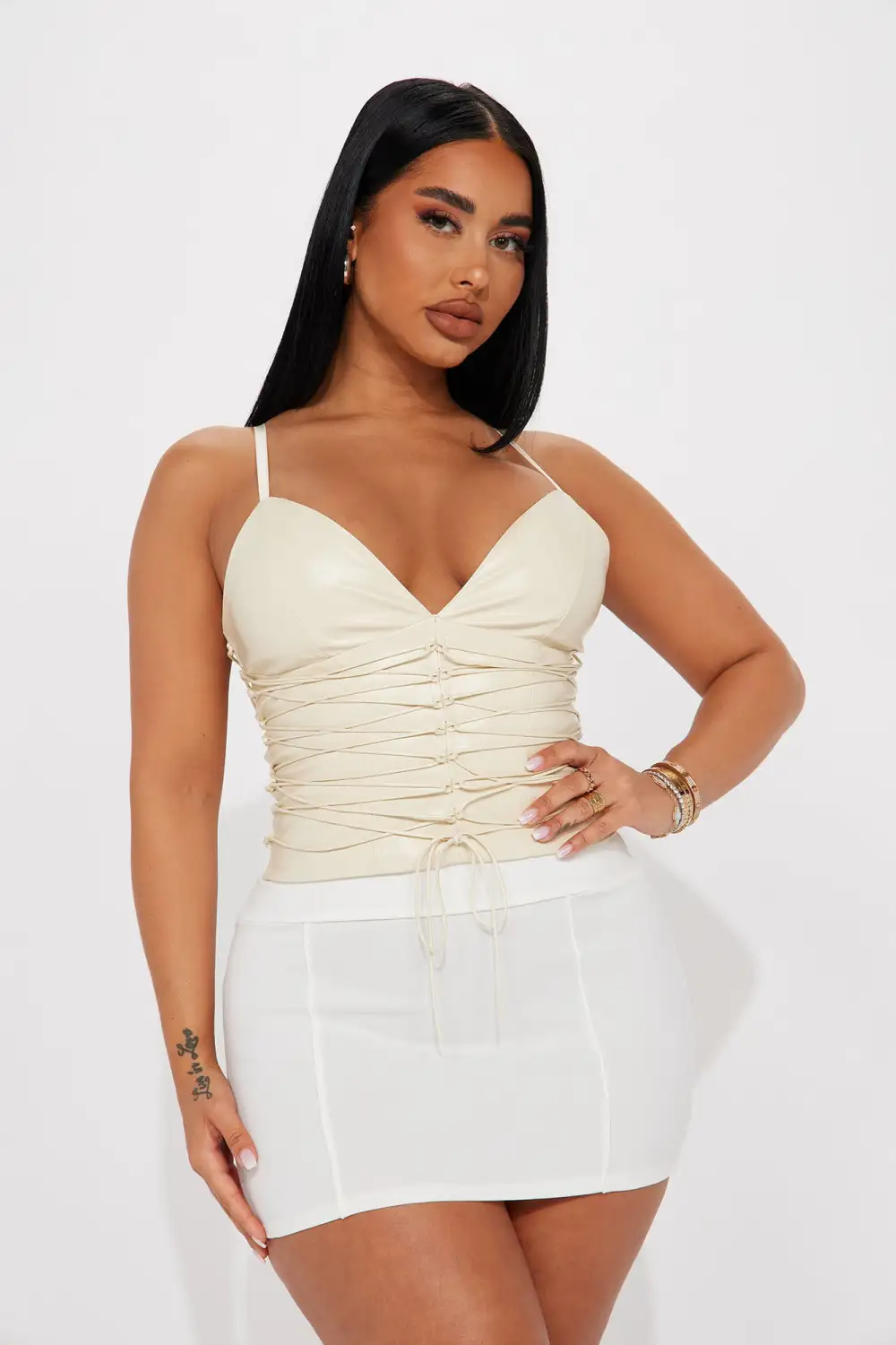 You'll Love It Here Lace Up Corset Top - Tan