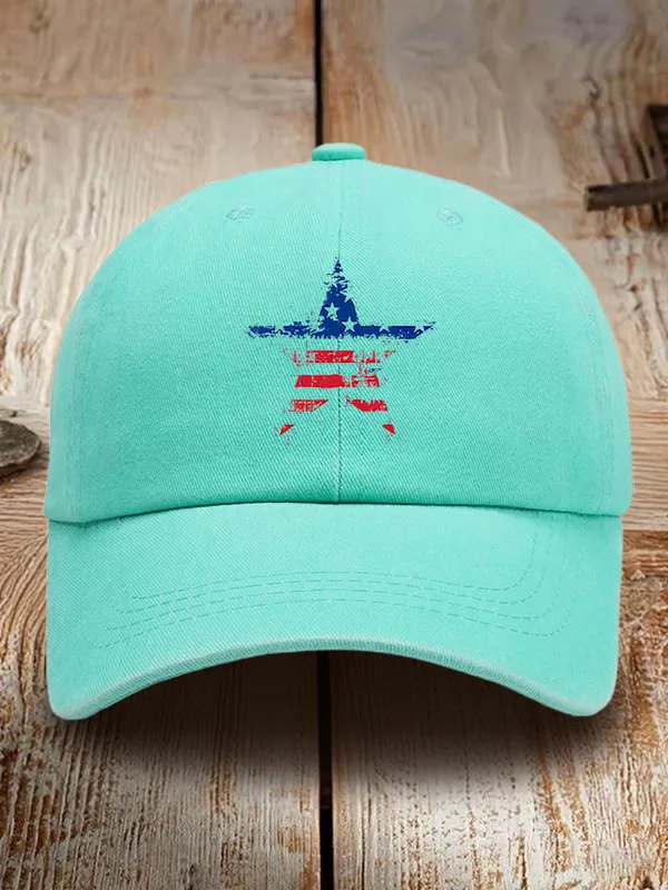 Star Stripe Print Washed Baseball Cap