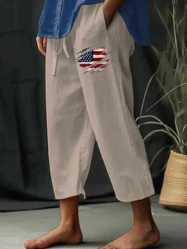 Women'S Casual Straight-Leg Pants With National Flag Prints