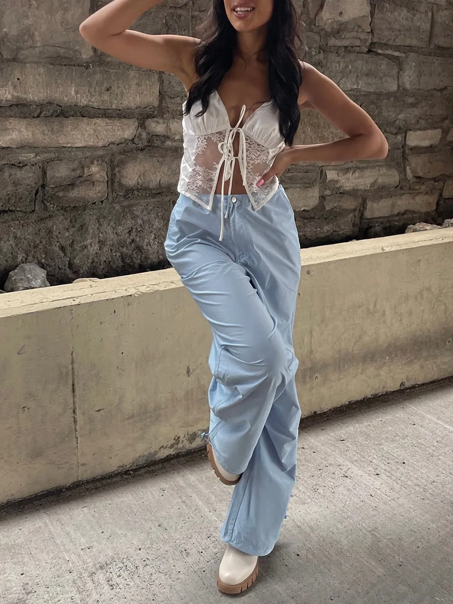 Women Casual Solid Color Loose Drawstring Pants
