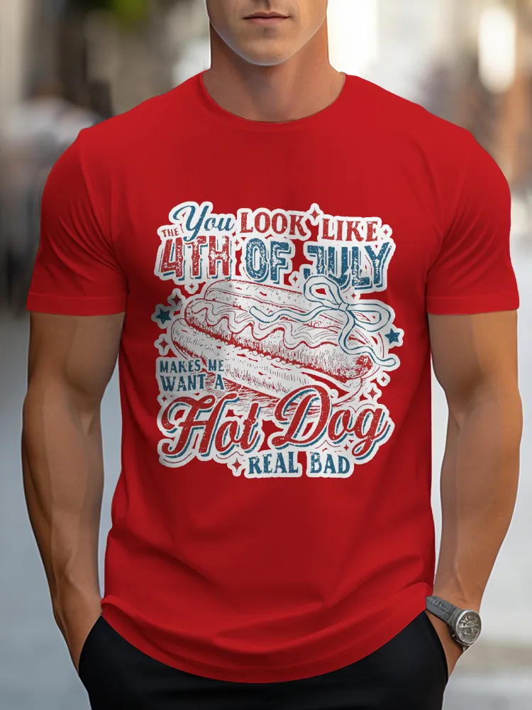Man'S You Look Like 4Th Of July Round-Neck Short-Sleeved T-Shirt