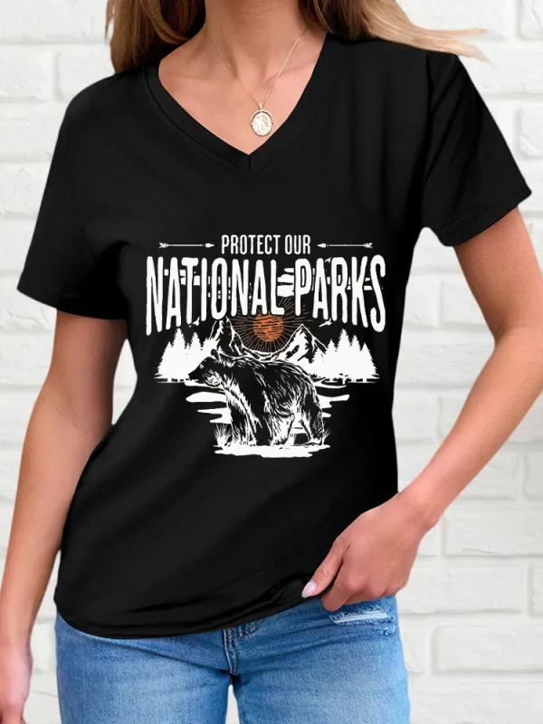 Women'S Protect Our National Parks V-Neck Short-Sleeved T-Shirt