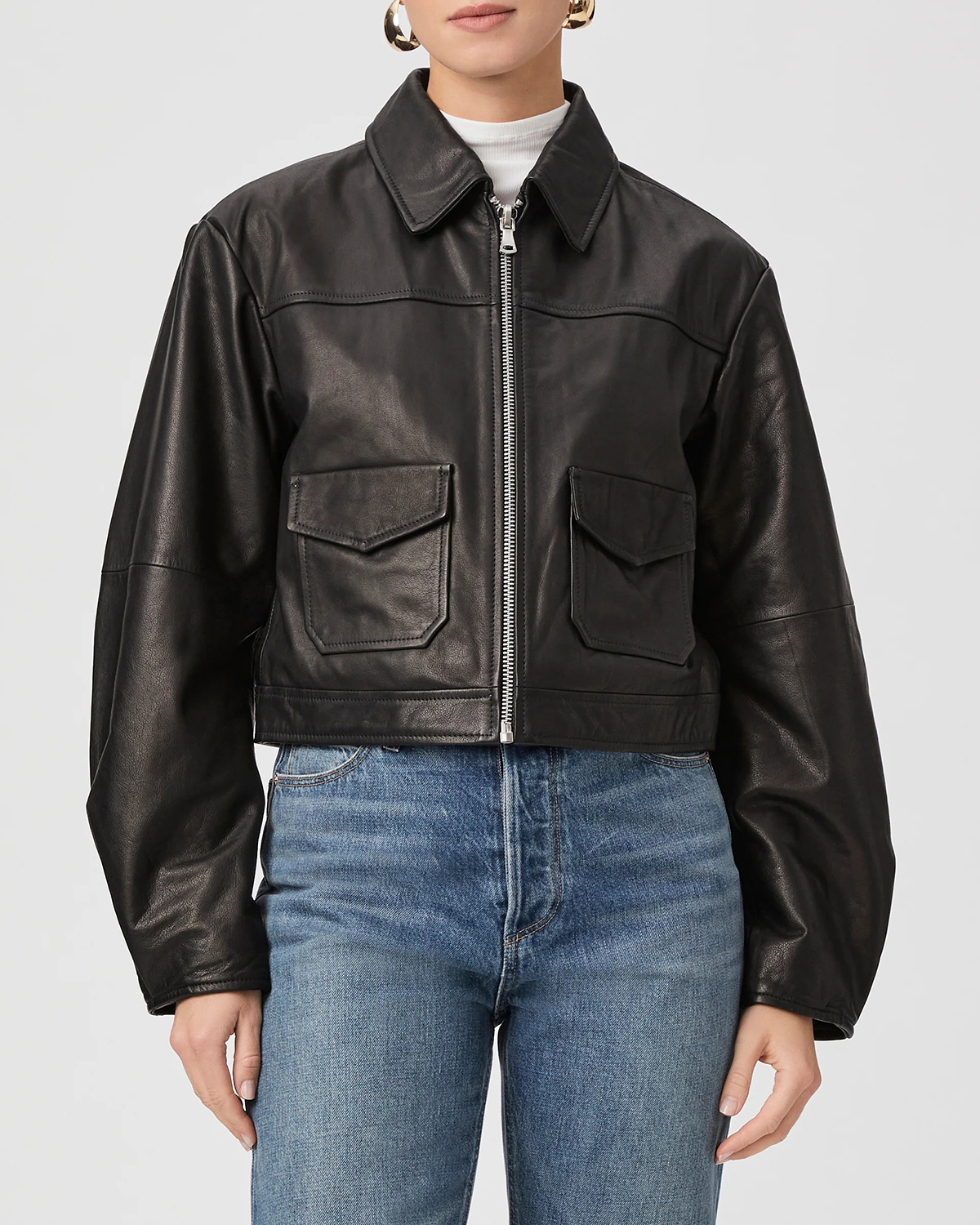 Black Faux Leather Cropped Jacket