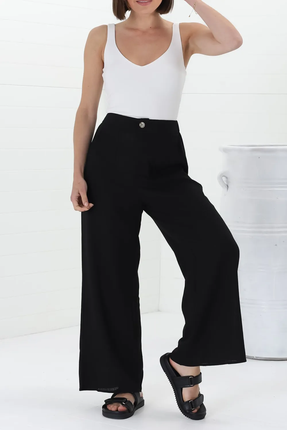 Black High Waist Wide Leg Casual Pants