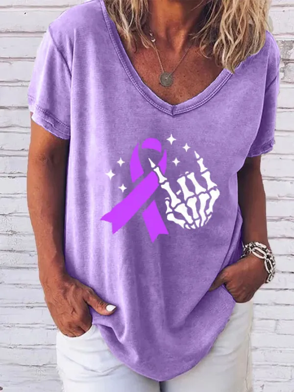 Women'S V-Neck T-Shirt Alzheimer'S Awareness Prints