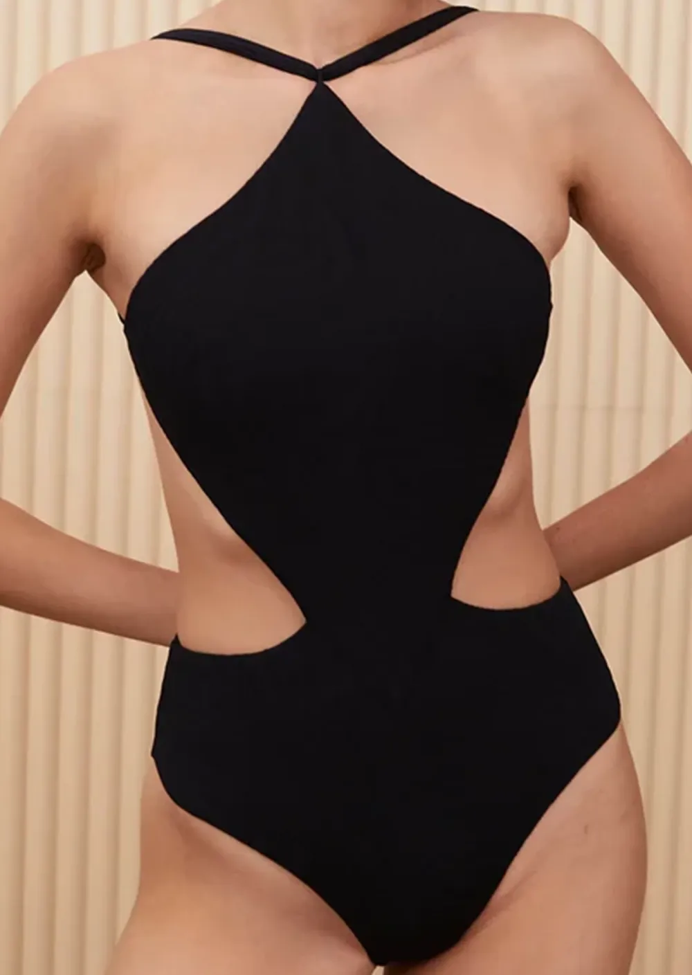 Black Halter Cut Out Swim