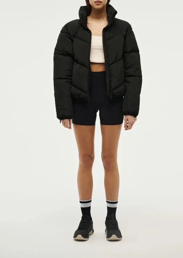 Black Puffer Stand Collar Jacket