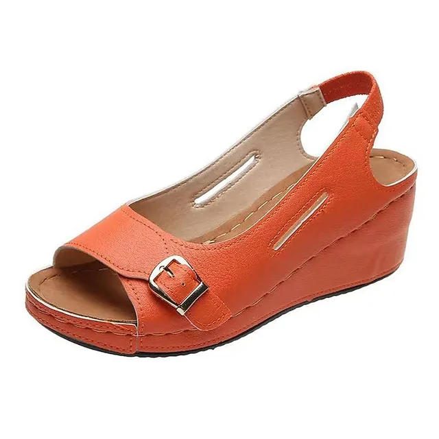 Women's Sandals Wedge Sandals Platform Sandals Plus Size Outdoor Daily Walking Summer Buckle Wedge Heel Peep Toe Classic Casual PU Leather Faux Leather Elastic Band Solid Colored Almond Black White