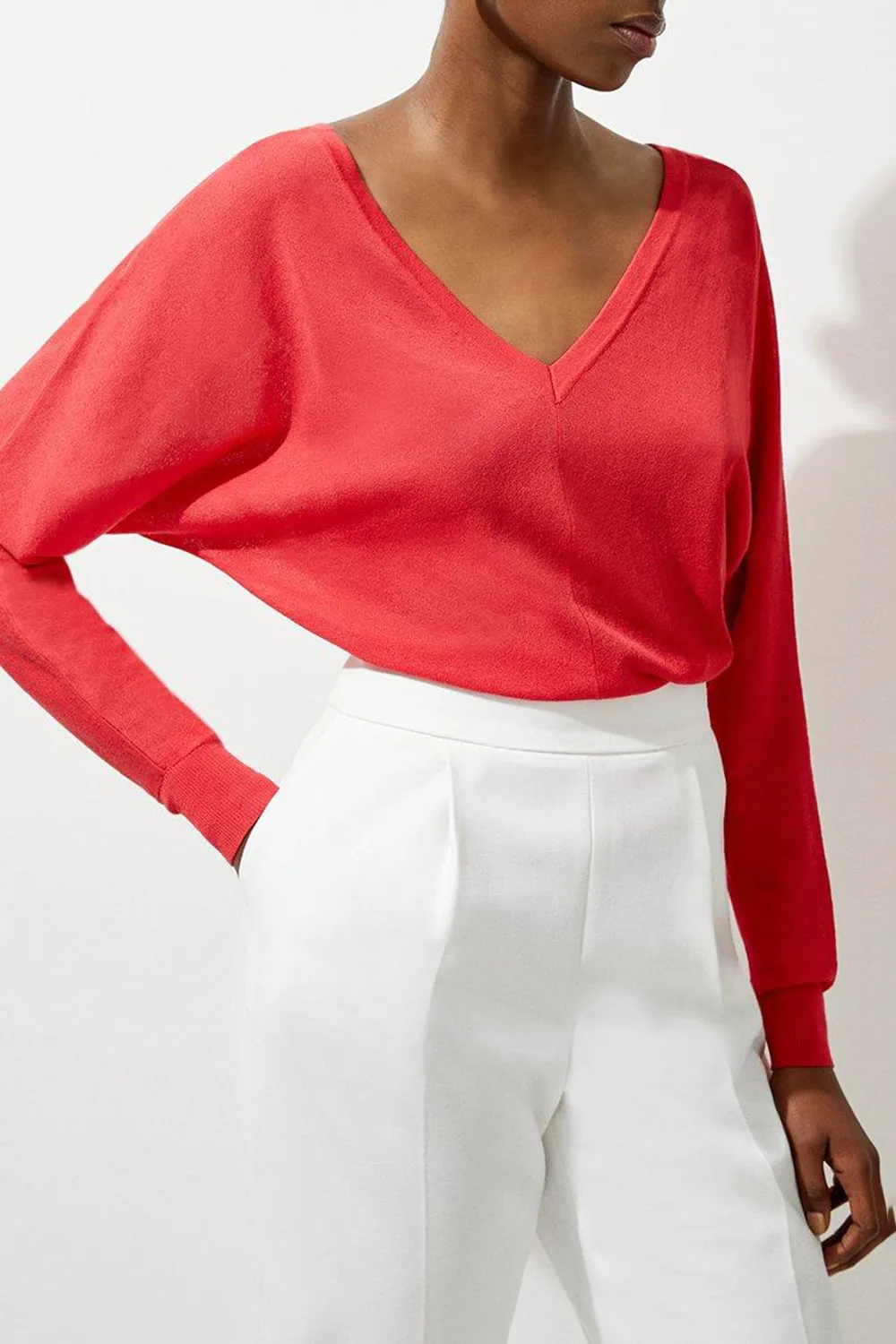 Lightweight Knitted V Neck Long Sleeve Jumper