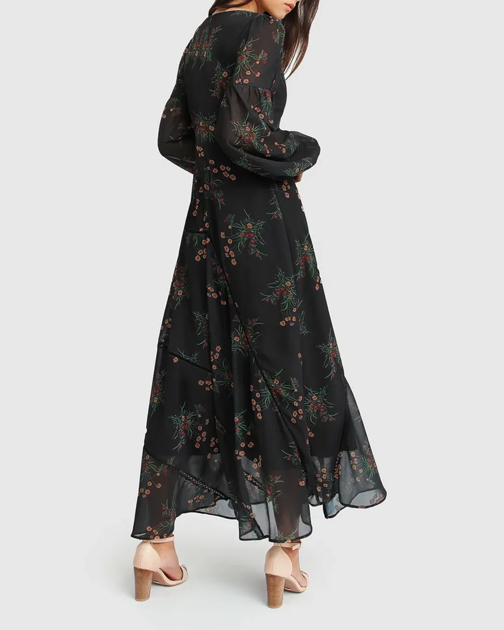 Chiffon Print Long Sleeve Maxi Dress