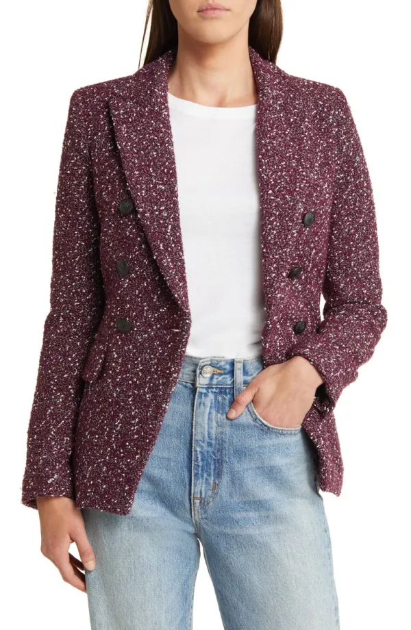 Preston Double Breasted Wool Blend Tweed Blazer