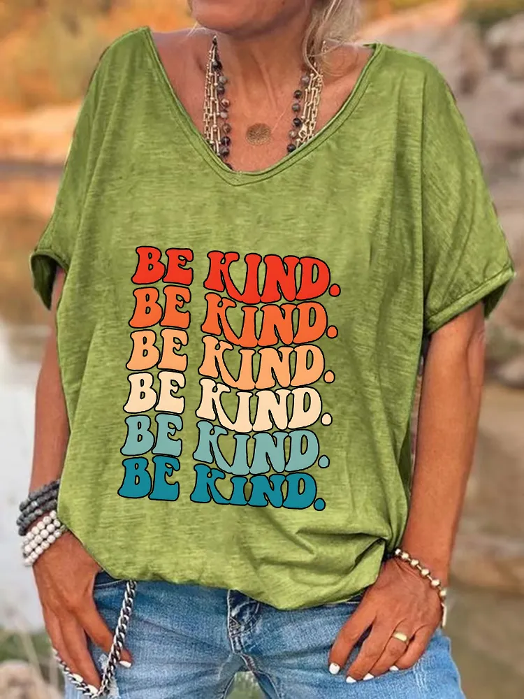 Women'S V-Neck Short-Sleeved T-Shirt Be Kind Prints