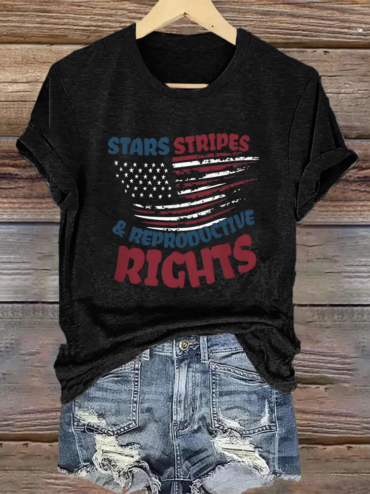 Woman'S Stars Stripes Reproductive Rights Crew Neck Short Sleeve T-Shirt
