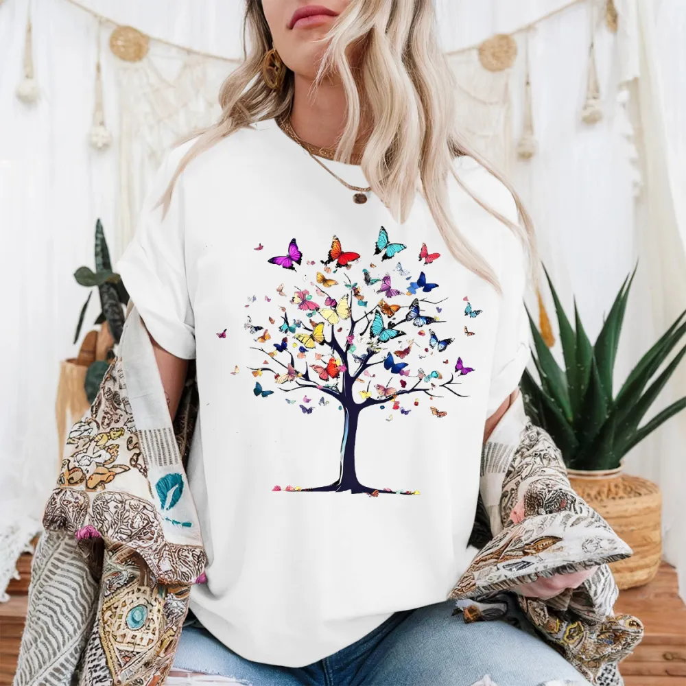 Colorful Butterfly Tree Printed Sports T-Shirt