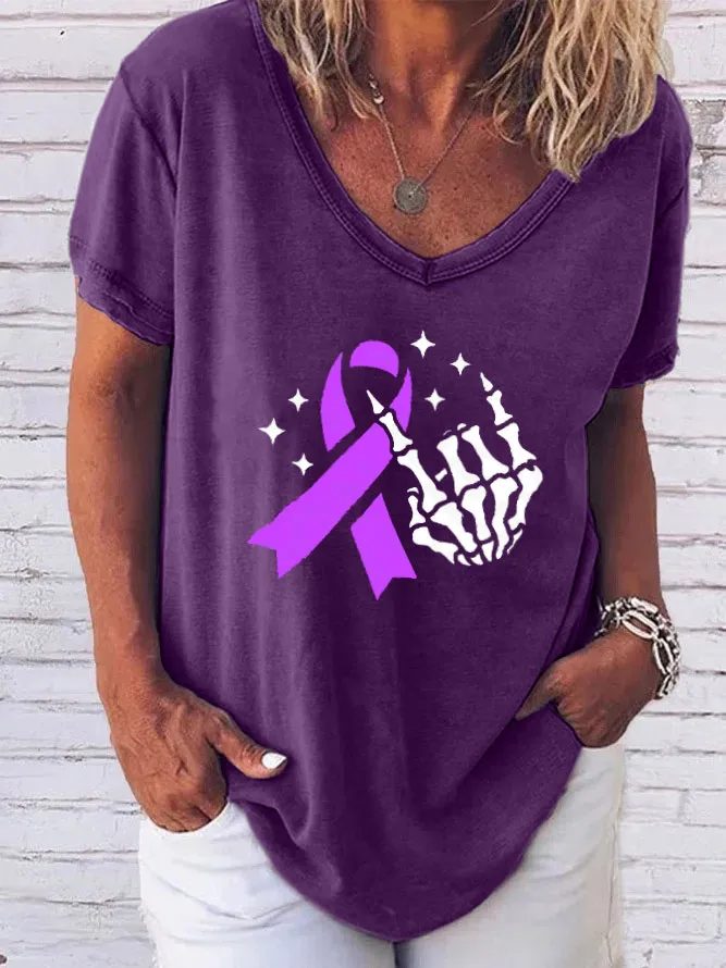 Women'S V-Neck T-Shirt Alzheimer'S Awareness Prints