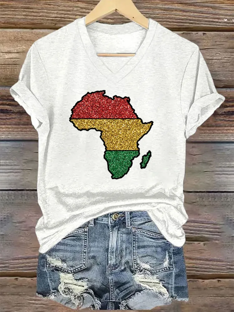 Women'S V-Neck T-Shirt June Festival Pattern Printed