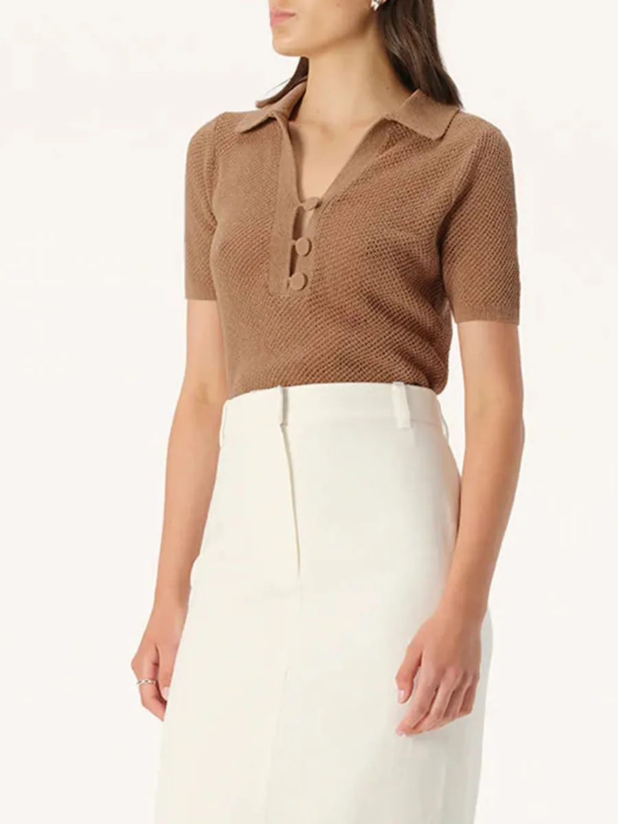Short Button Front Knit Top