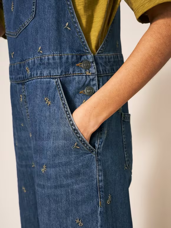 Embroidered Crop Dungaree