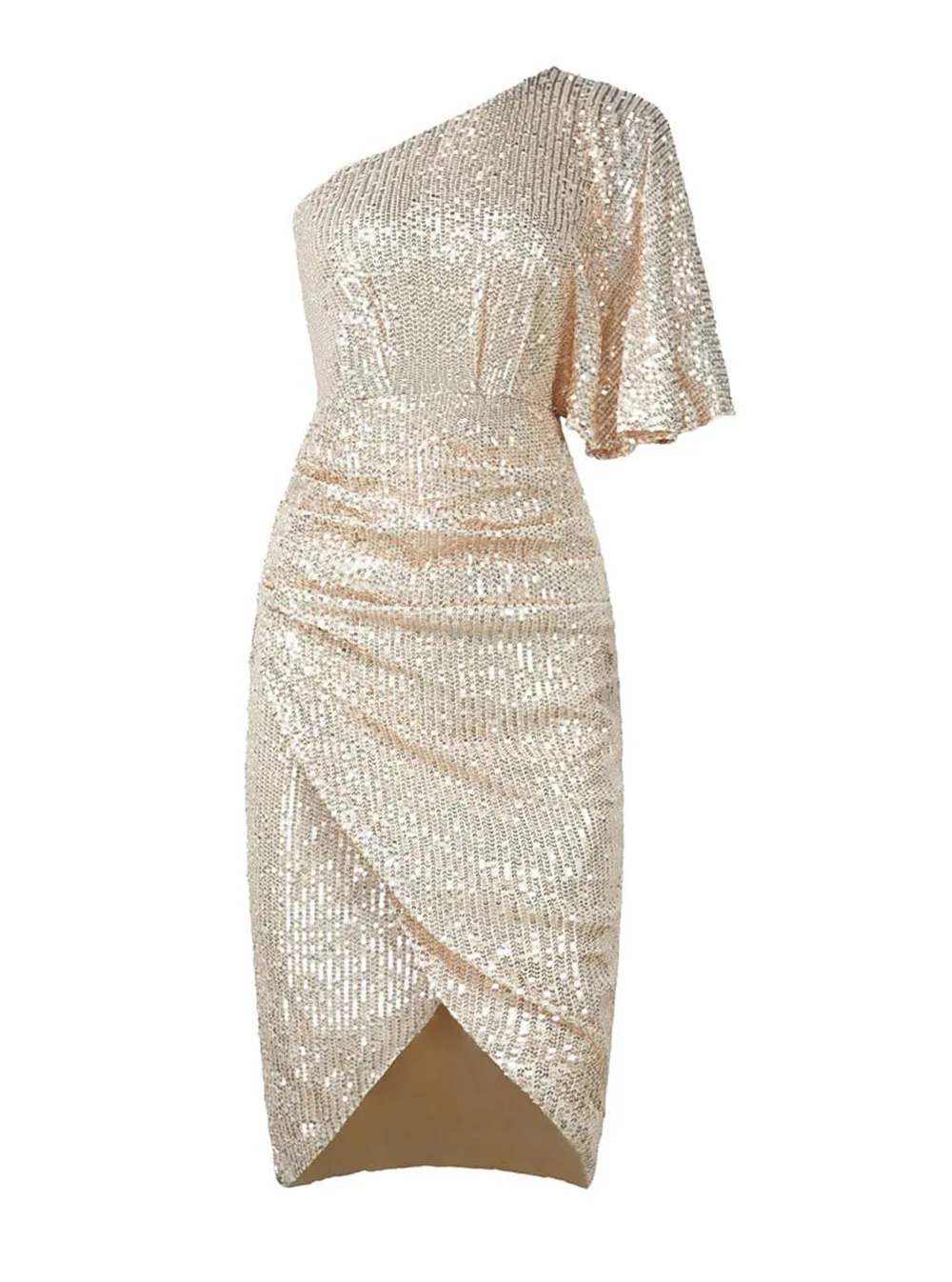 One Shoulder Sequin Midi Cocktail Dress