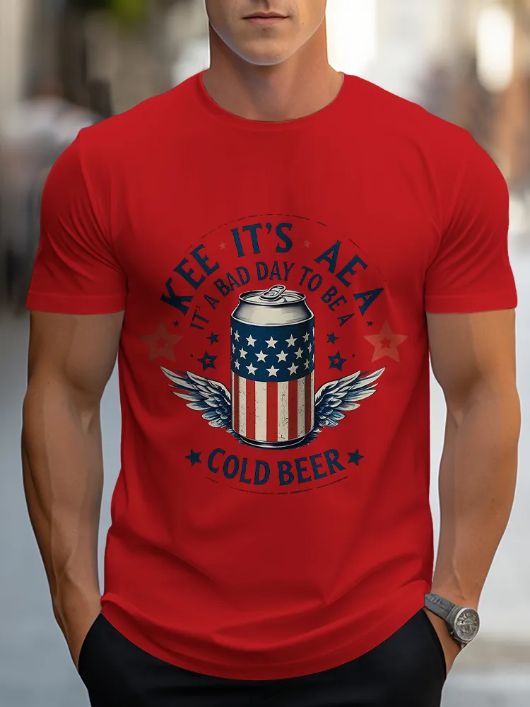 Man'S Kee It'S Aea Cold Beer Round-Neck Short-Sleeved T-Shirt