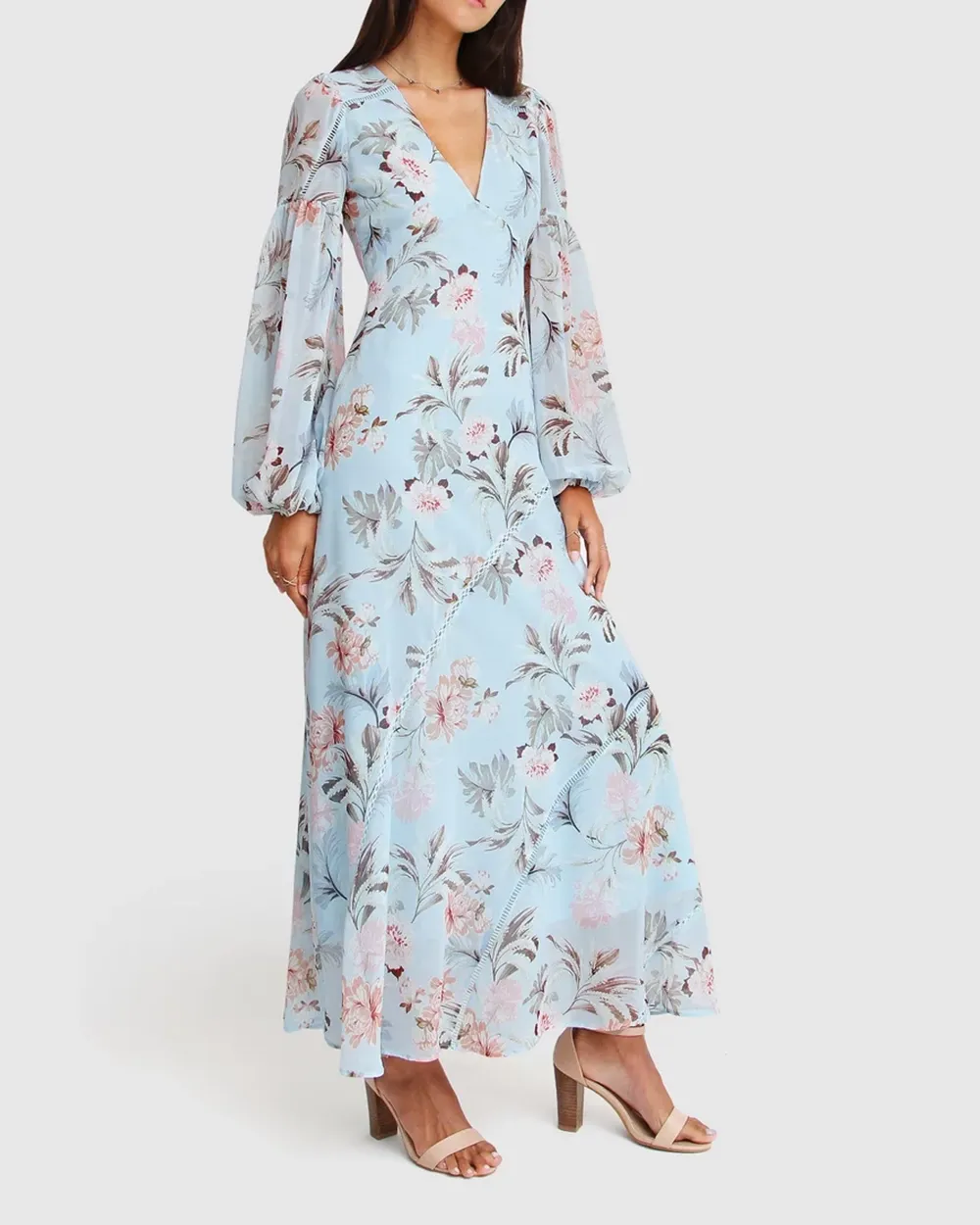 Chiffon Print Long Sleeve Maxi Dress