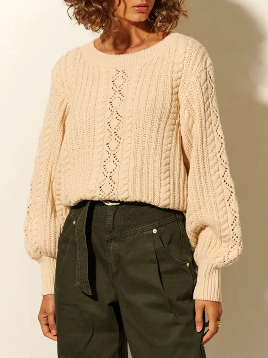 Lantern Sleeve Crochet Knit Sweater
