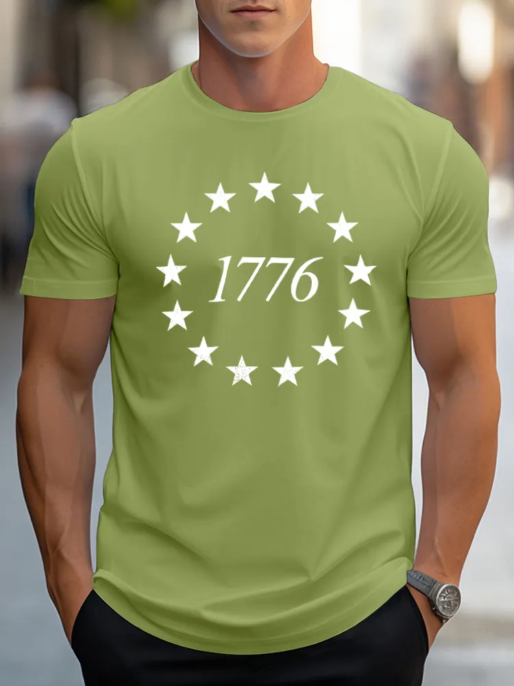 Man'S 1776 Print Round-Neck Short-Sleeved T-Shirt