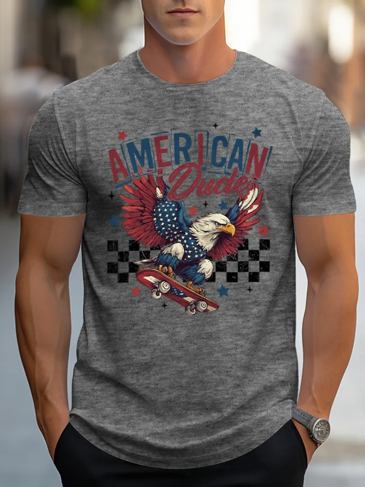 Man'S America Dude Print Round-Neck Short-Sleeved T-Shirt