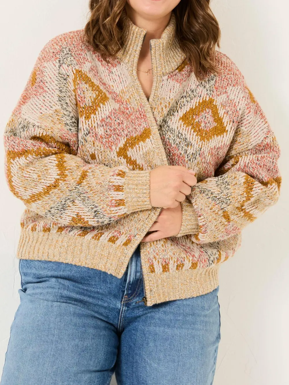 Natural Knitted Zip Through Cardigan