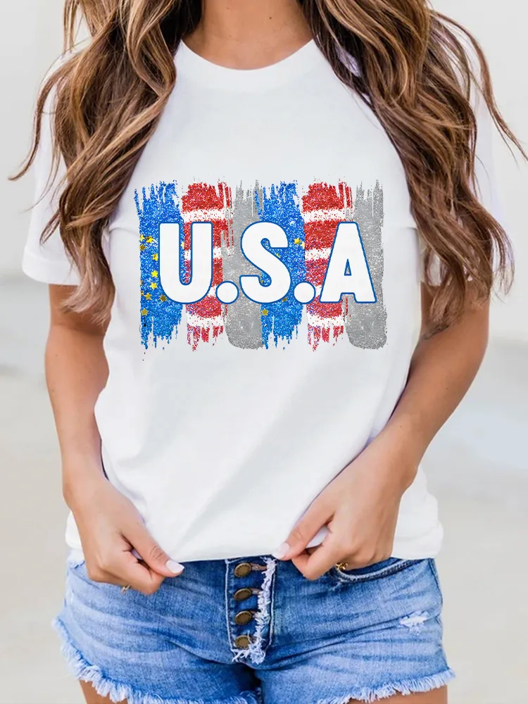 Woman'S USA Round-Neck Short-Sleeved T-Shirt