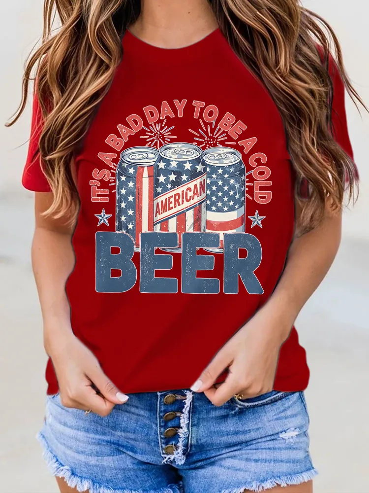 Woman'S It'S A Bad Day To Be A Cold Beer Round-Neck Short-Sleeved T-Shirt