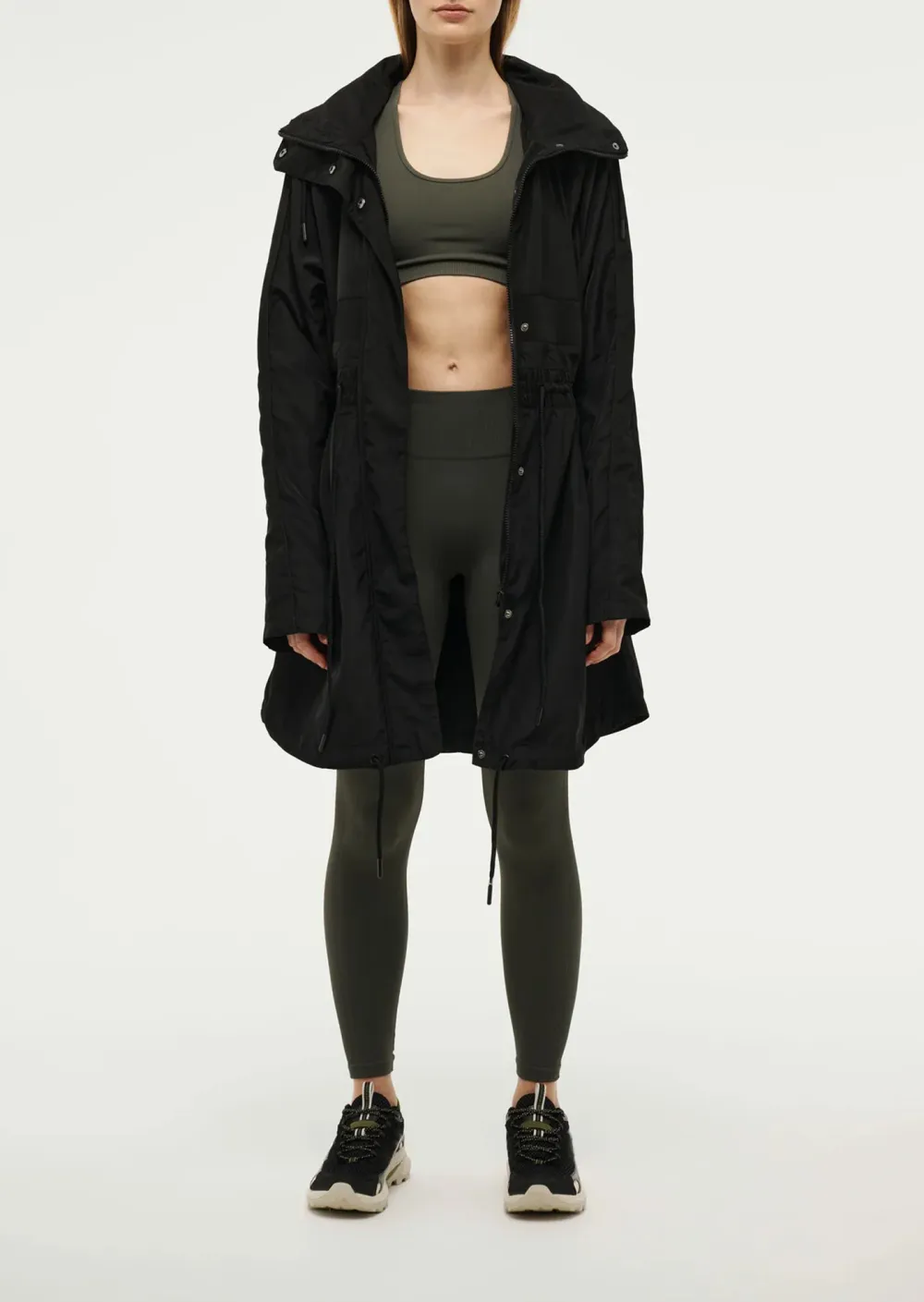 Black Drawstring Mid Length Jacket