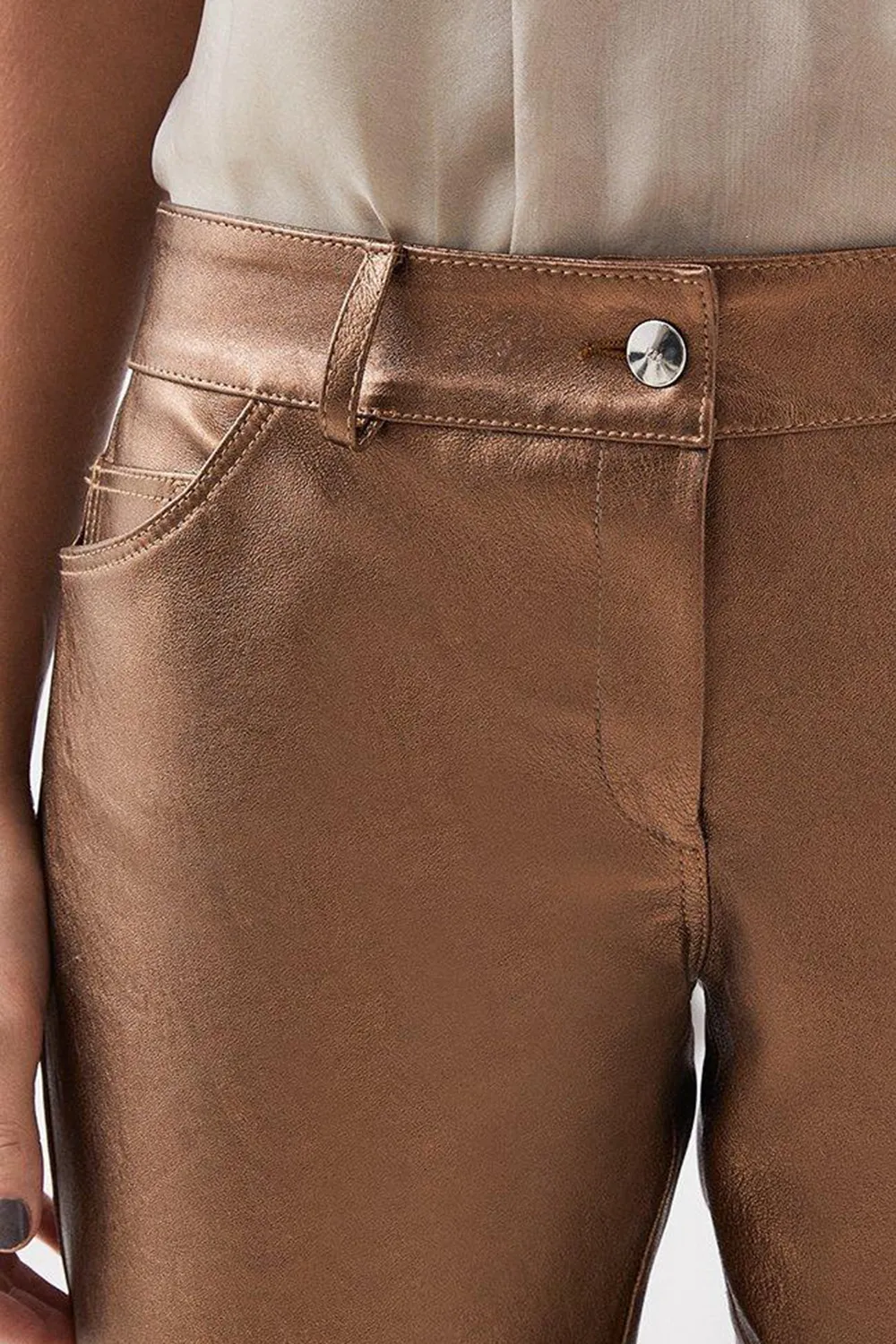 Metallic Stretch Leather 5 Pocket Trouser
