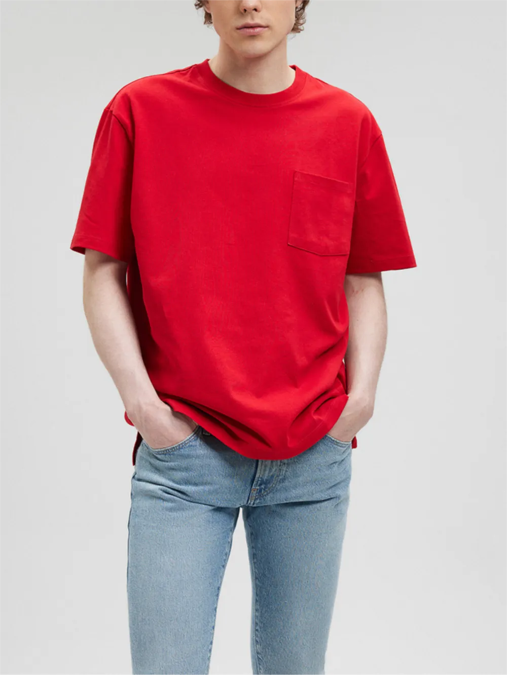 Red Short - Sleeve Striped Pocket Tee