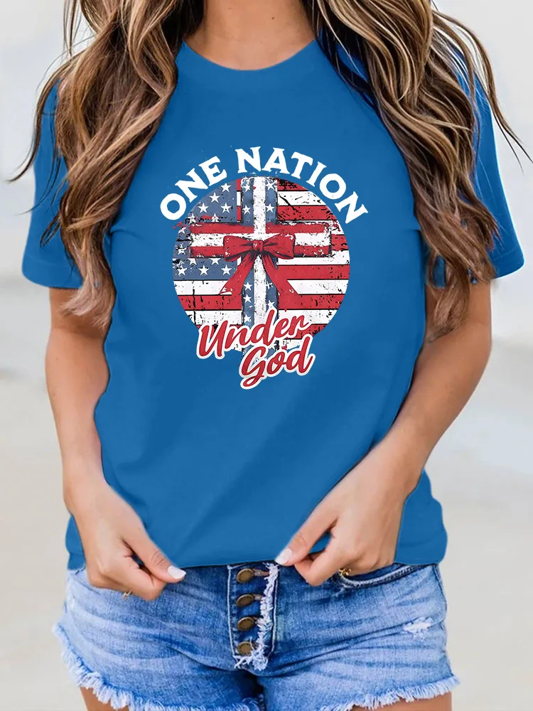 Woman'S One Nation Under God Round-Neck Short-Sleeved T-Shirt