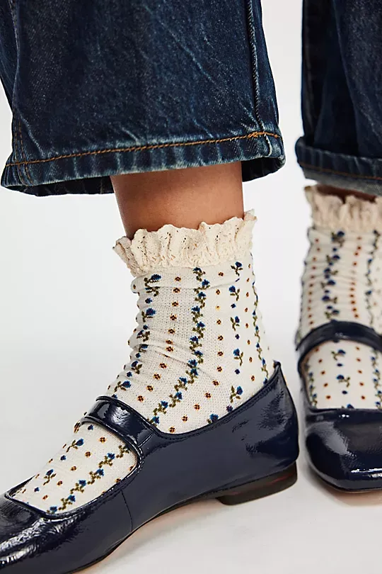 Floral Waffle Knit Socks Orange