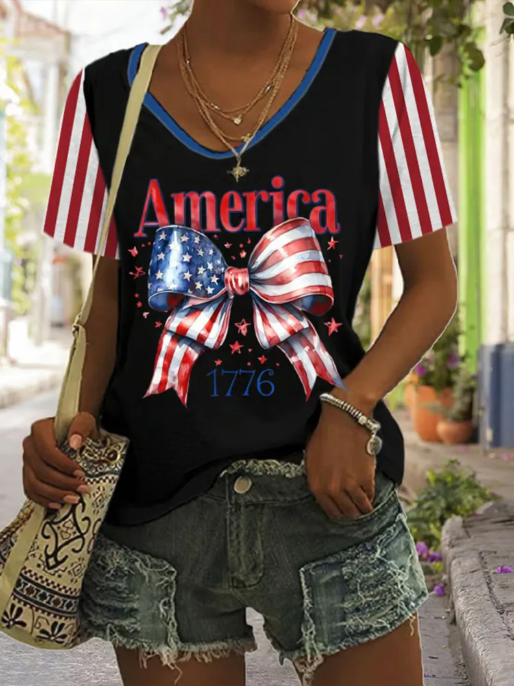 Women'S Independence Day USA Print Short Sleeve T-Shirt