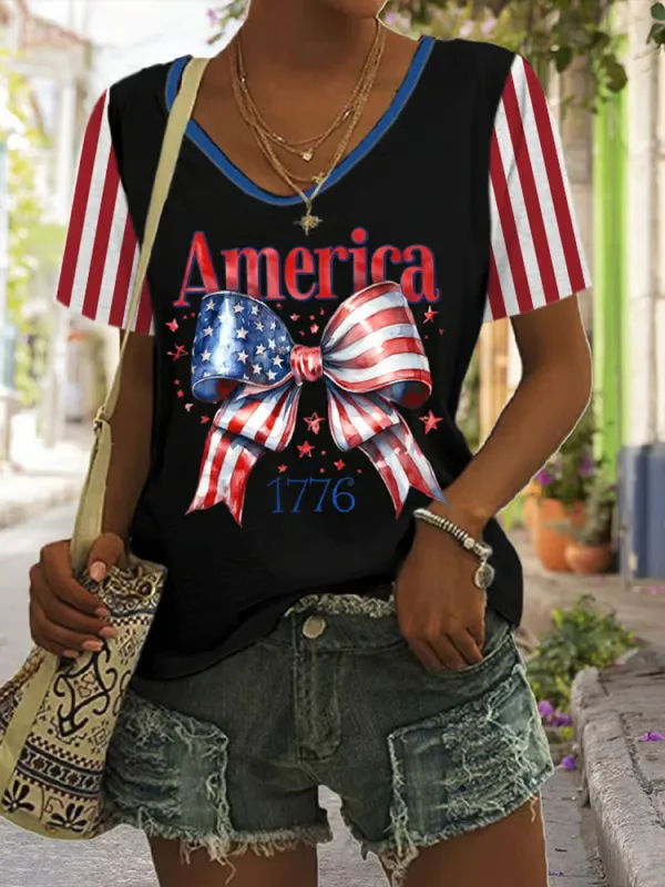 Women'S Independence Day USA Print Short Sleeve T-Shirt