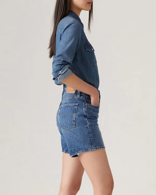 Blue Raw Edge Denim Shorts