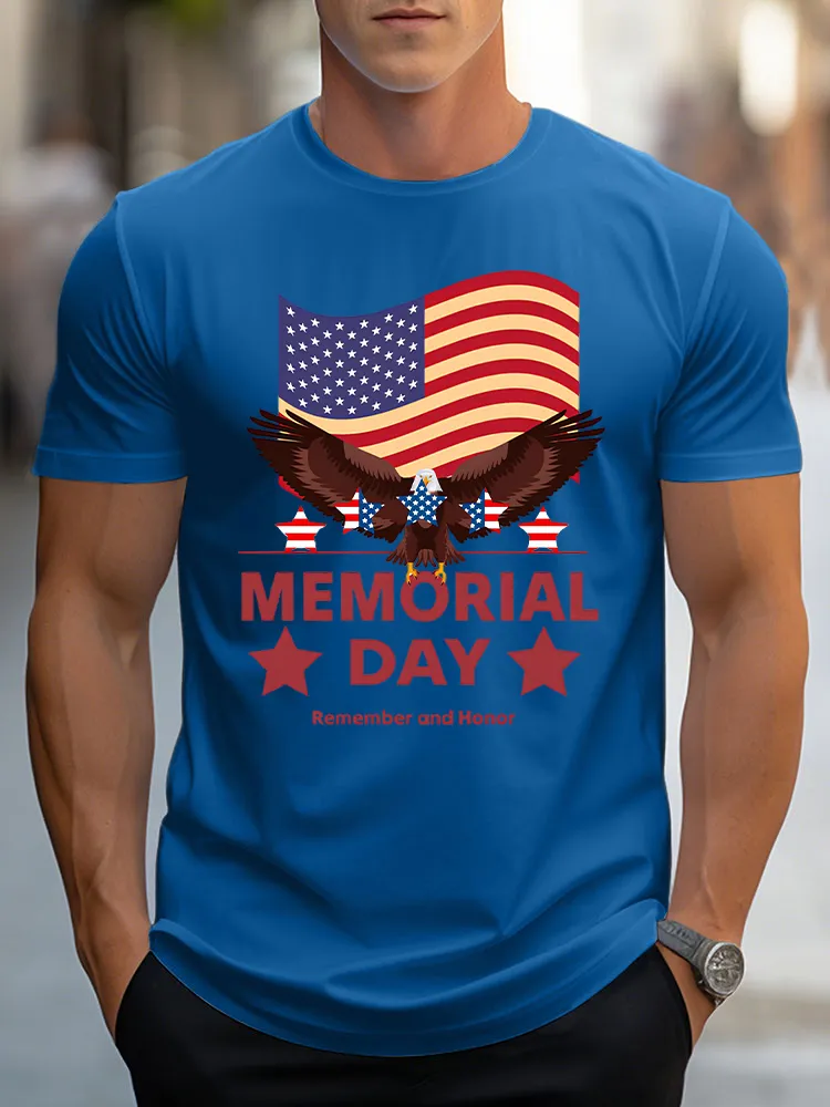 Man'S Memorial Day Remember And Honor Round-Neck Short-Sleeved T-Shirt