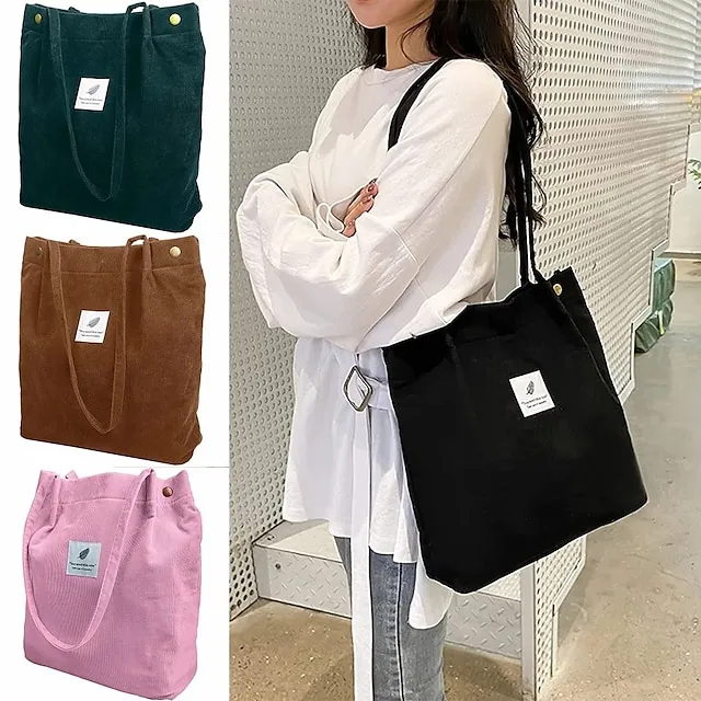 Men's Women's Kid's Tote Tote Sling Shoulder Bag Canvas Tote Bag Corduroy Shopping Daily Rivet Pattern Solid Color Floral Print Deep Purple zebra Wine Red