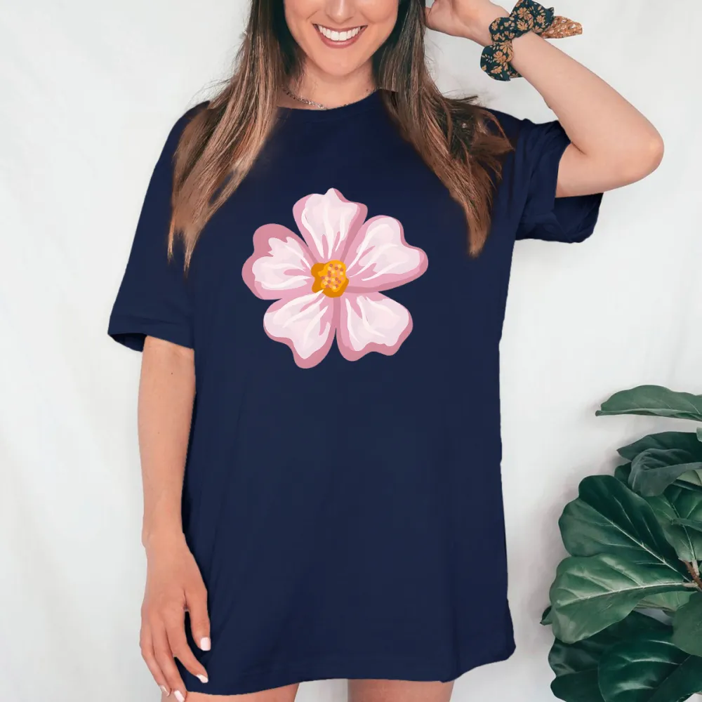Casual T-Shirt With Pink And White Floral Pattern