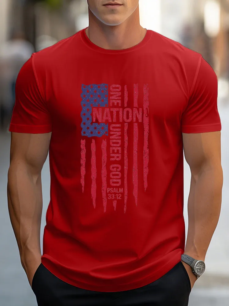 Man'S One Nation Under God Psalm 33:12 Print Round-Neck Short-Sleeved T-Shirt